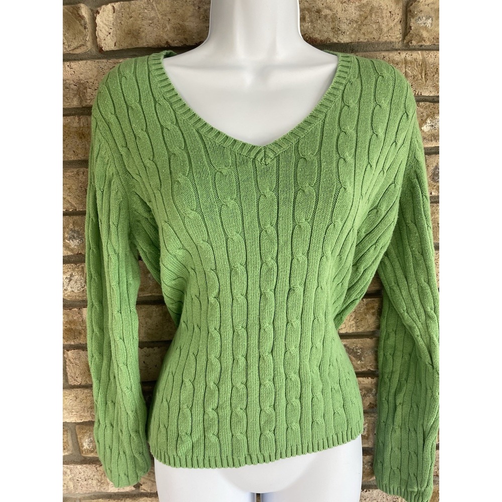 womens green cable knit‎ preppy 90's st. john's bay size medium